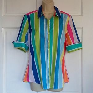 NYC&Co stripe multi colored short sleeve button down shirt